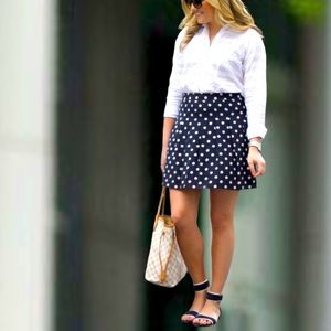 WEILL Paris Skirt Pleated Lined Navy Blue Polka Dot